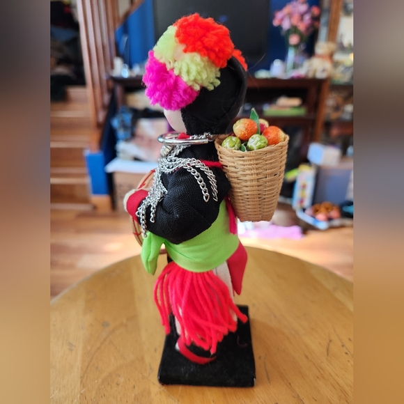 RARE VINTAGE Thai Chiangmai Akha Tribal Ethnic 8” Handmade Doll On Stnd w/friend - Picture 3 of 13